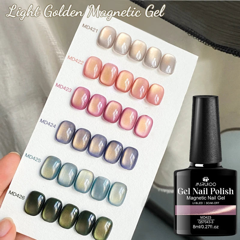 7pc Light Golden Magnetic Nail Gel Set Long Lasting for 28+ Days High-Gloss Nail Art Vernis Gel for Manicure DIY Easy to Apply