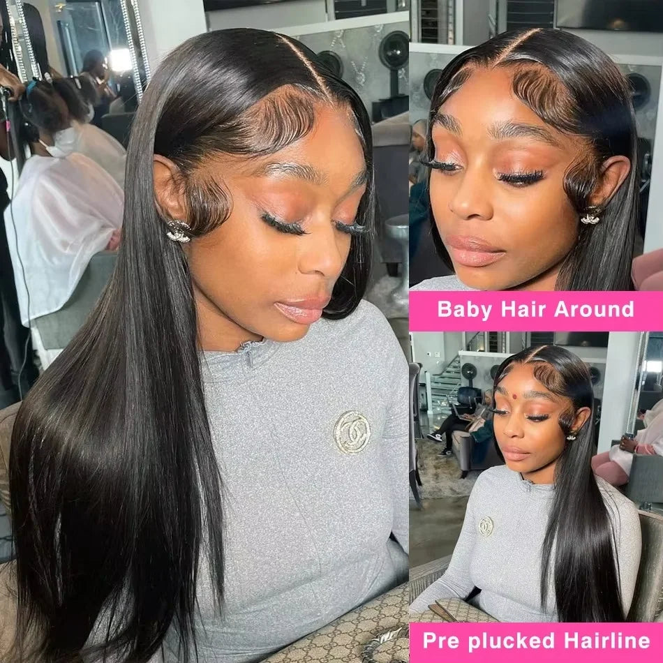 40 Inch Bone Straight Lace Frontal Human Hair Wigs 13x6 Hd Transparent Lace Front Pre Plucked Wig 360 Full Lace Wig NaturalBlack