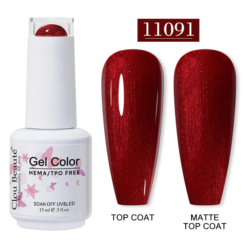 Clou Beaute 15ml Red Color Gel Polish Vernis Semi Permanent UV Varnish Gel Nail Polish Hema TPO Free Nails Art Manicure TOP BASE