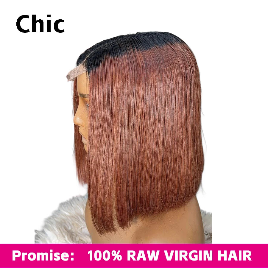 Gd Chic Real HD Lace Wig 100% Human Hair #1B/4 Colored Ombre Straight Short Bob Wig 200gram 5x5 HD Lace Closure Wigs Wear And Go