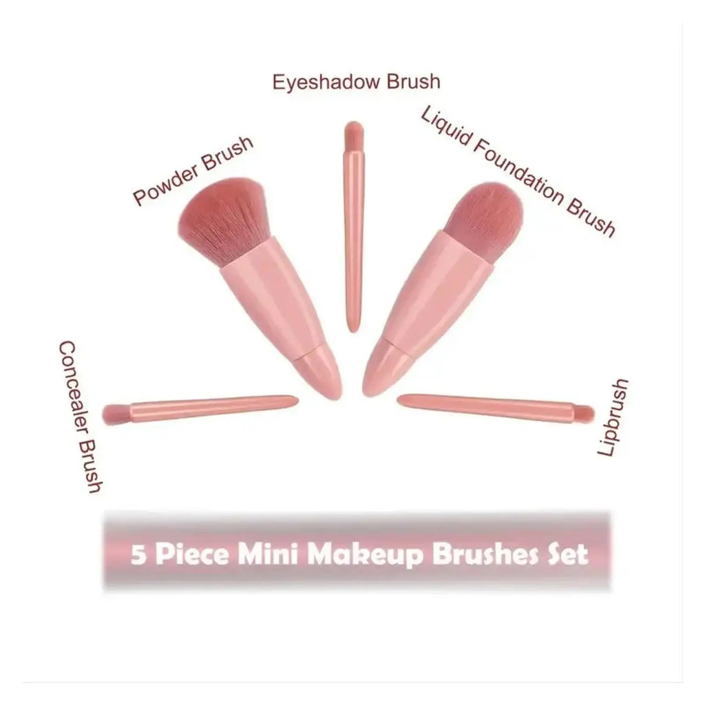 5pcs Mini Travel Size Makeup Brushes Set - Complete Function Cosmetic Brushes Kit with Storage Case And Mirror for On-the-Go App