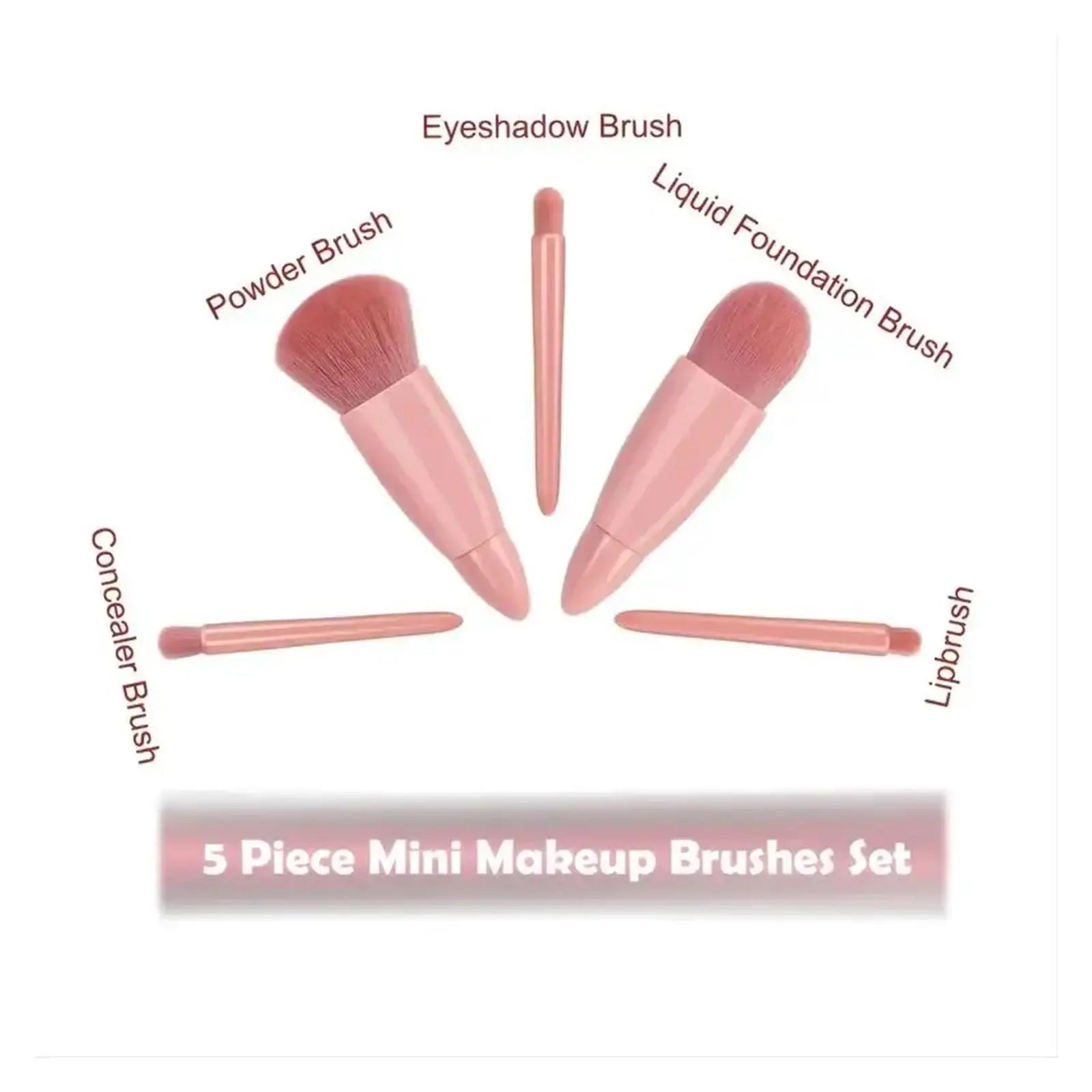 5pcs Mini Travel Size Makeup Brushes Set - Complete Function Cosmetic Brushes Kit with Storage Case And Mirror for On-the-Go App