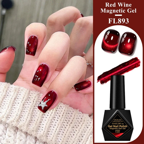 10ml Red Wine Cat Magnetic Gel Nail Polish Glitter Semi Permanant Soak Off UV LED Gel Varnish For Manicure DIY Nail Supplies