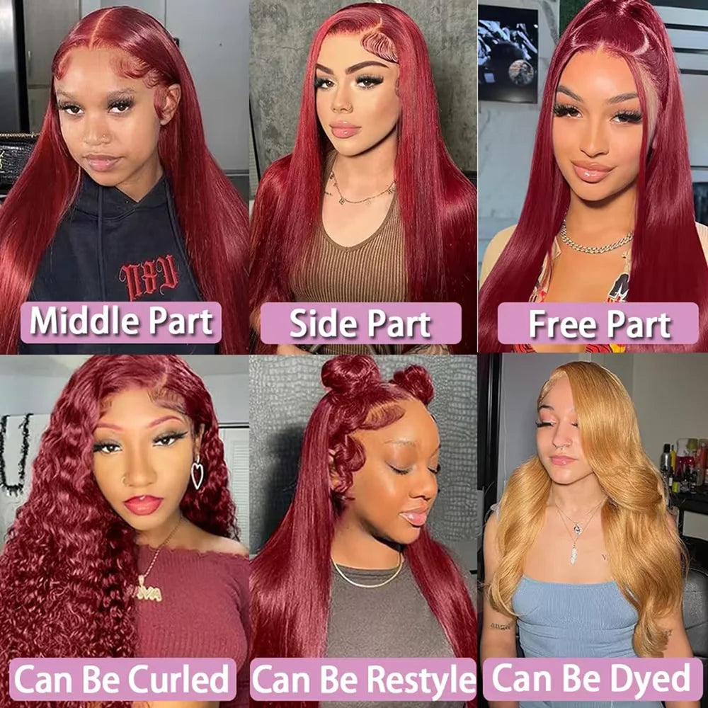99J Straight Human Hair Wigs Burgundy 13x6 hd Lace Frontal Wig Human Hair Wig 13x4 HD Lace 220 Density Human Hair Wigs For Women