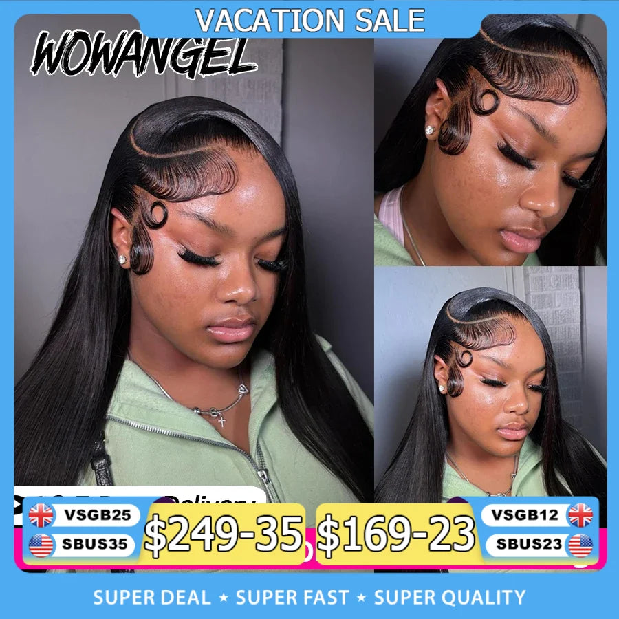 WOWANGEL Straight Lace Front Wigs 100% Human Hair 13X6 HD Lace Full Frontal Wig Pre Plucked Brazilian Human Hair Wigs For Women