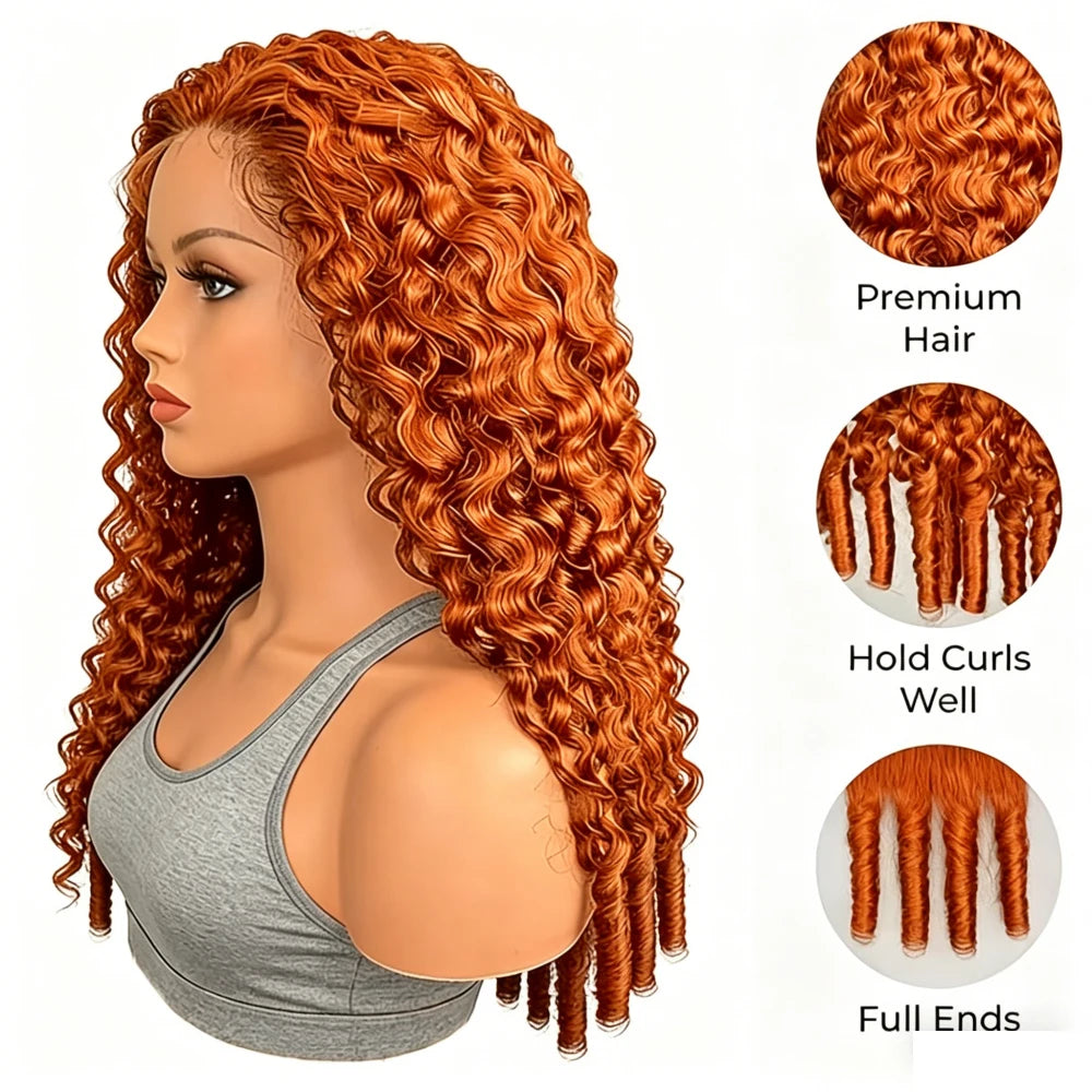 Ginger Orange Burmese Curly Human Hair Wig Pre Plucked 13x6 Hd Lace Front Human Hair Wig 200 Density #350 Colored Wig Human Hair