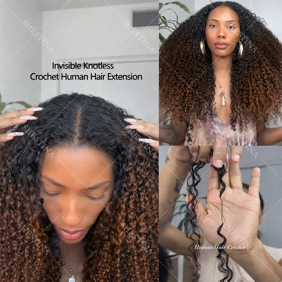 TB/30 Highlight Kinky Curly Crochet Human Hair For Braid Knotless Pre-Separated Feather Crochet Human Hair Extensions for Women