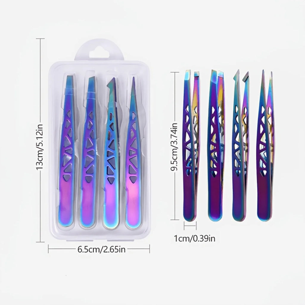 4Pcs Color Titanium Tweezers Set, High Precision Stainless Steel Hollow Tower Eyebrow & Hair Plucker