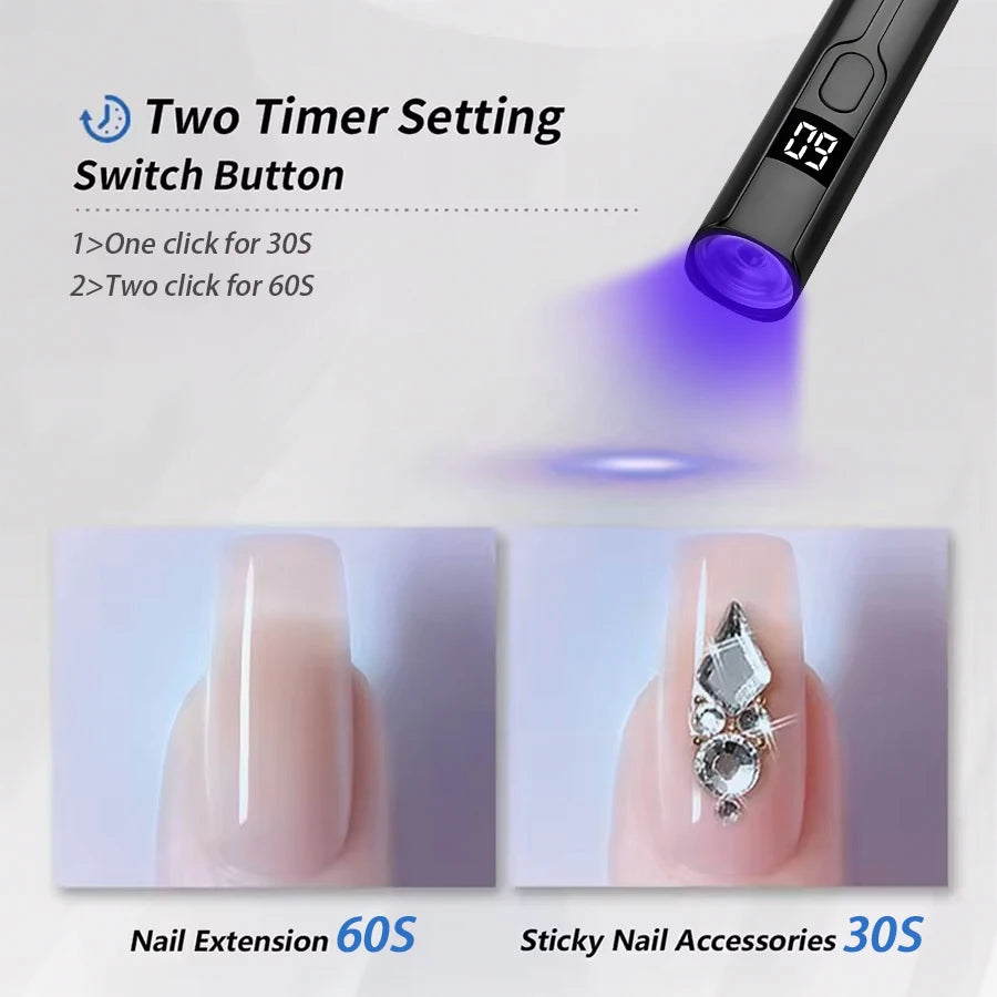 Rechargeable Mini UV LED Nail Lamp with Smart Display Portable Fast-Drying Nail Dryer Stand for Manicure Removable Desk UV Light