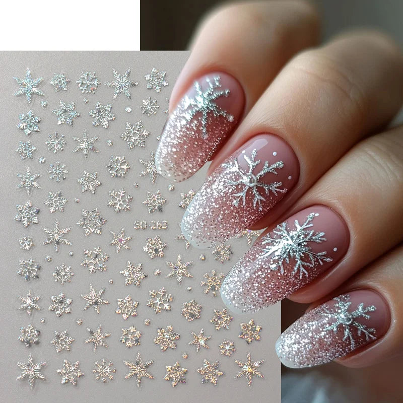 2pc Holographic Christmas Nail Art Stickers Iridescent Laser Snowflake Deer Tree Winter Slider Decals New Year Manicure Supplies