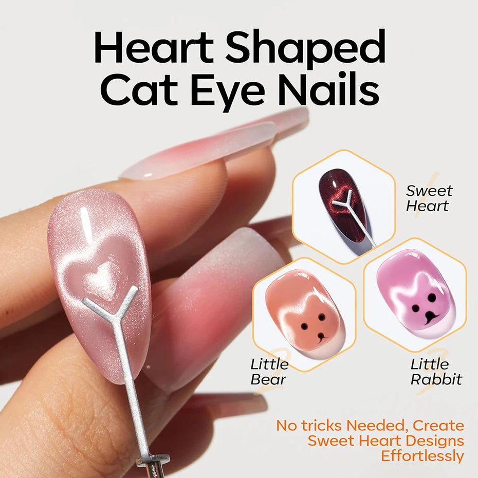 6pcs Cat Eye Nail Magnet Tool Set, French Tips Cat Eye Heart Magnets Nail Magnet Stick Cat Eye Gel Polish Magnets Tools Manicure