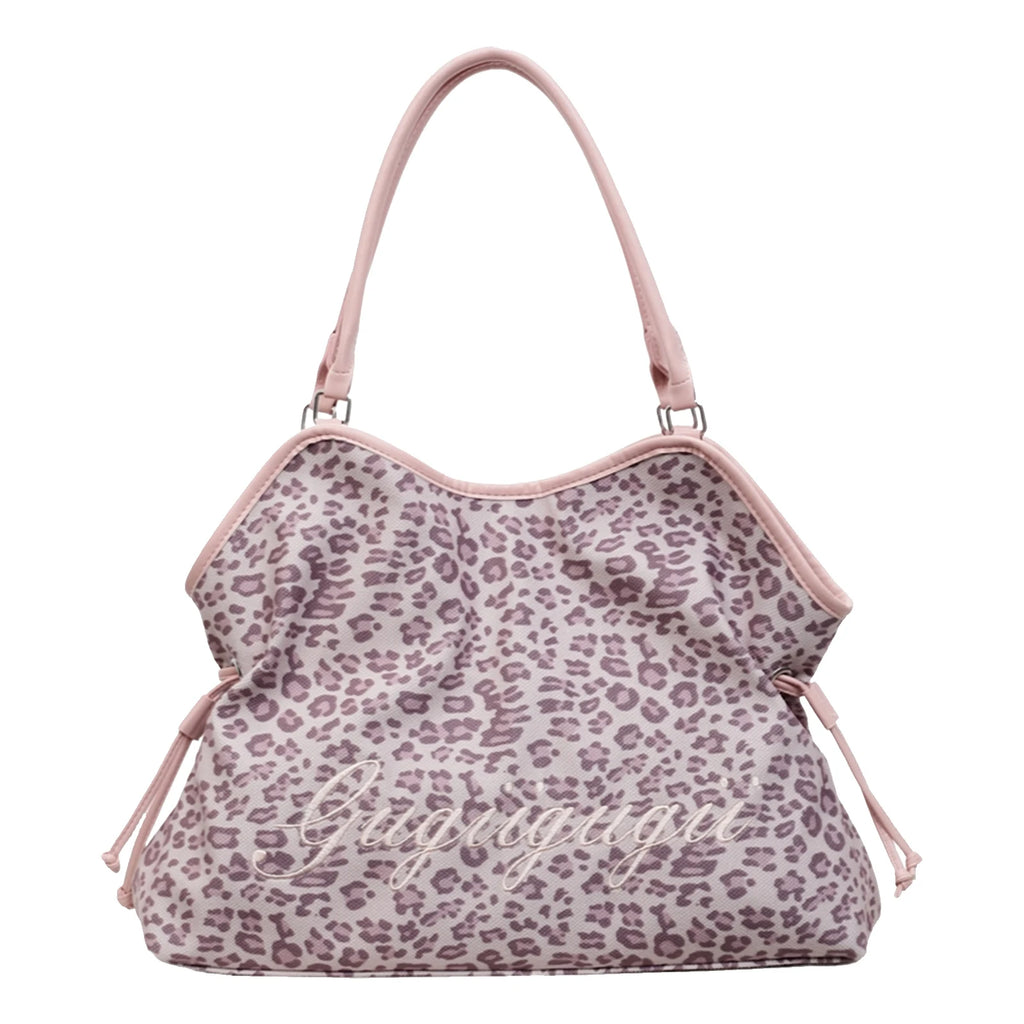 New Brand Women's Shoulder Bag Y2k Fashion Sweet Polka Dot Handbag Korean Casual Versatile Leopard Print Brown Frosted Tote Bags
