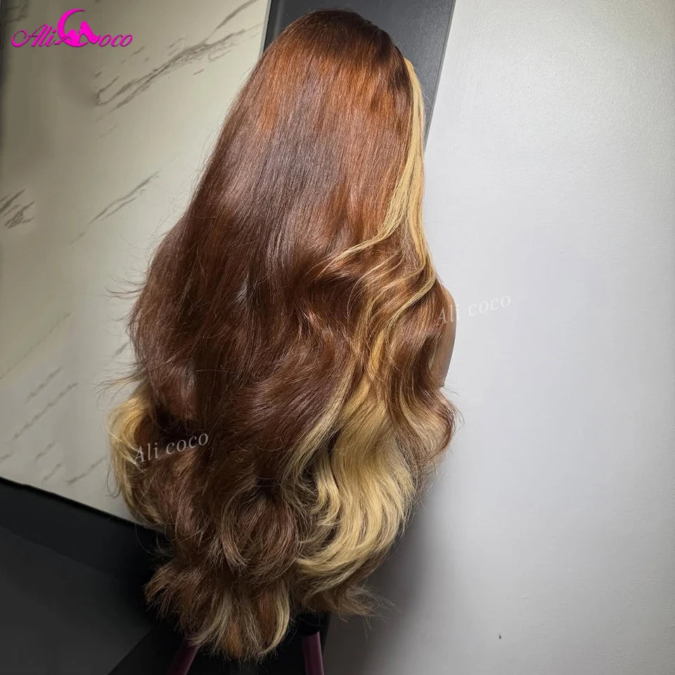 13x6 Lace Front Human Hair Highlights Blonde with Natrural Dark Brown Colored Body Wave Human Hair Transparent Lace Pre Plucked