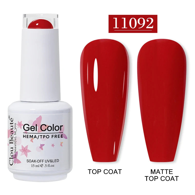 Clou Beaute 15ml Red Color Gel Polish Vernis Semi Permanent UV Varnish Gel Nail Polish Hema TPO Free Nails Art Manicure TOP BASE
