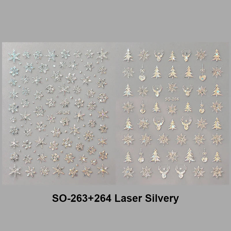 2pc Holographic Christmas Nail Art Stickers Iridescent Laser Snowflake Deer Tree Winter Slider Decals New Year Manicure Supplies