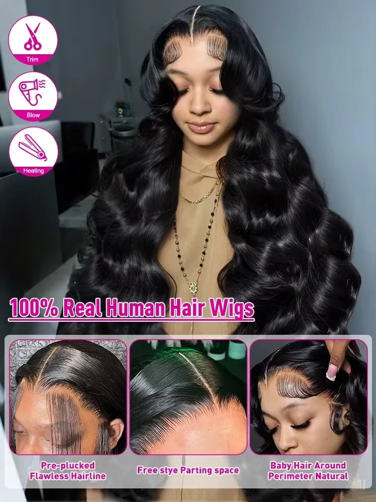 250% Density 30 inch 13x4 HD Lace Front Human Hair Wigs For Women Body Wave Brazilian Short Bob Glueless Frontal Wig Pre Plucked