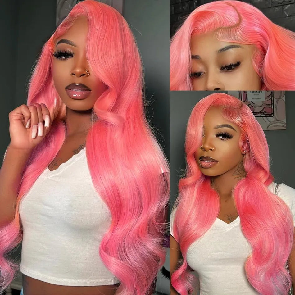 Pink Human Hair Wigs Body Wave 13X6 Hd Lace Frontal Wig 100% Human Hair Colored Lace Front Wig Preplucked Brazilian Hair 38 Inch