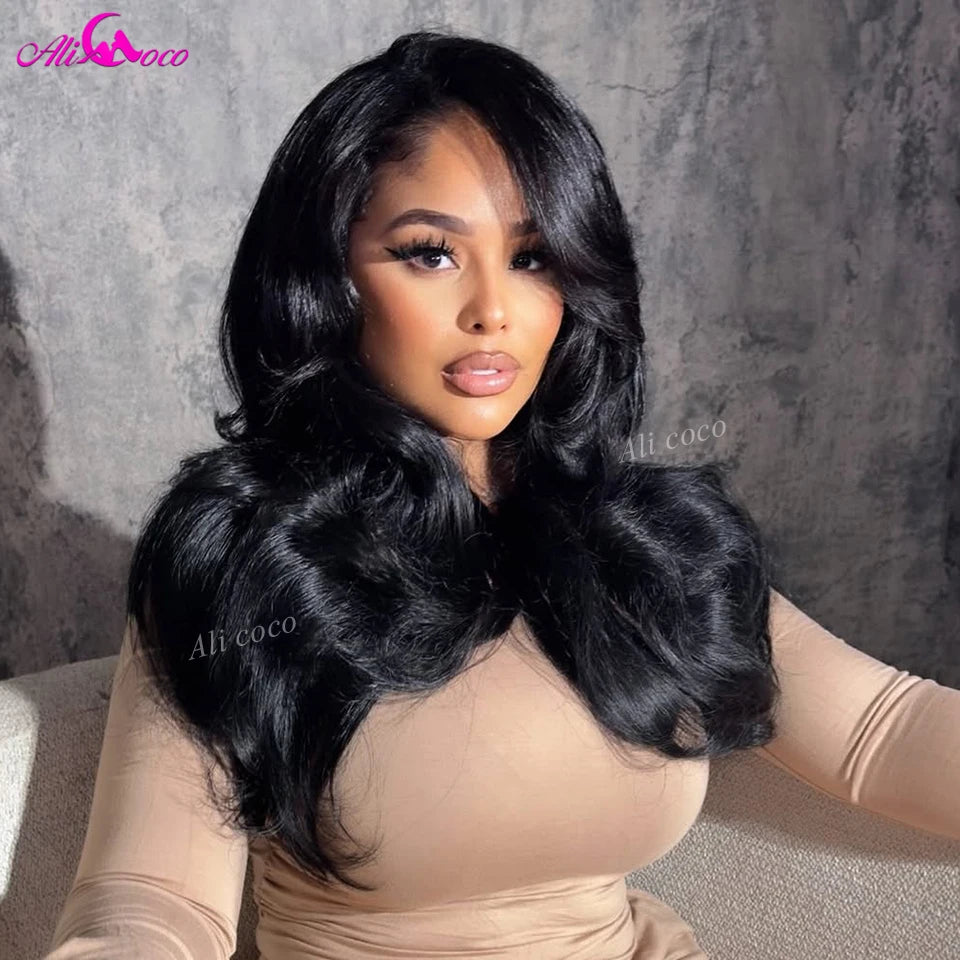 Transparent Lace Front Human Hair Wig 13x6 Lace Front 180 Density Highlights Blonde Ombre Blonde with Black Roots for Women