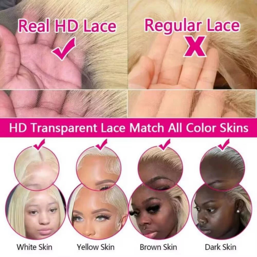 200 Density 40 Inch 613 Human Hair Wig 13x6 Hd Lace Frontal Blonde Human Hair Wig Pre Plucked BrazilianBody Wave Lace Front Wigs