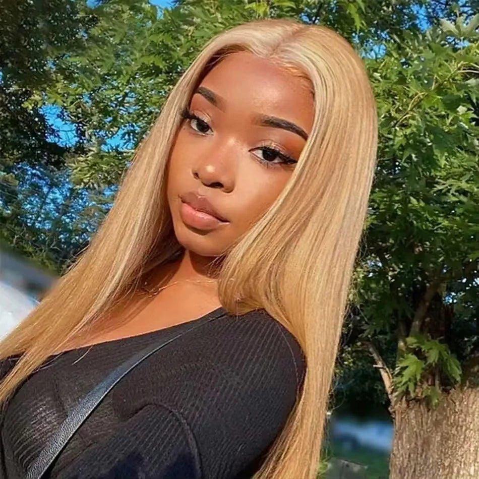 Straight Honey Blonde Wig 13x6 13x4 Hd Lace Frontal Wigs 30 36 Inch 200% Density #27 Blonde Colored Human Hair Wigs Pre Plucked