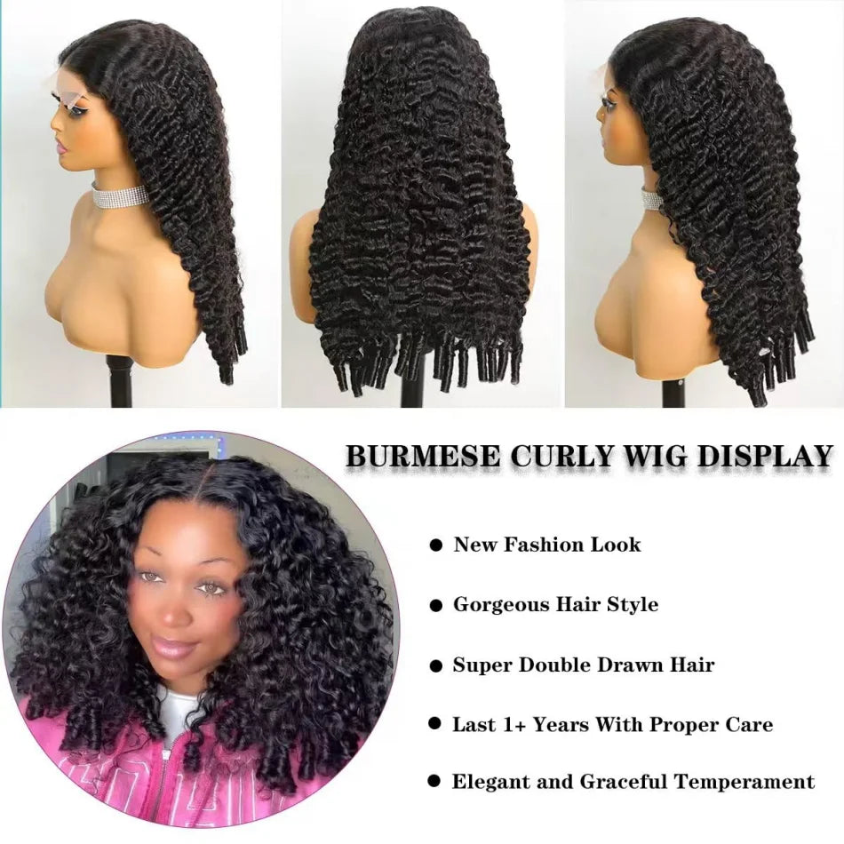 Burmese Curly Human Hair Wigs With Spiral Curls End 13X6 Hd Lace Frontal Wig 250 Density Brazilian Wigs Original Preplucked 40In
