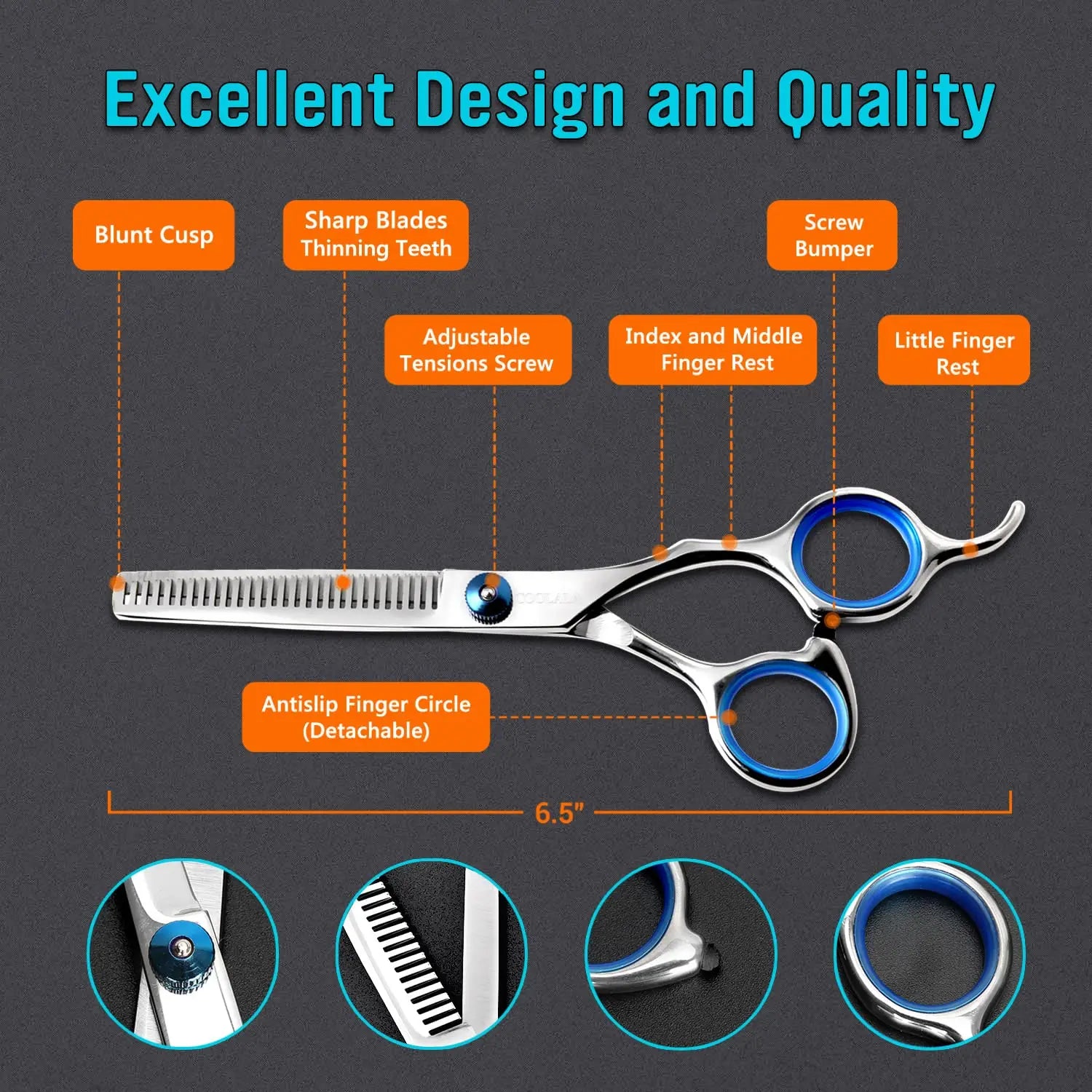 Professional 6.5 Inch Salon Hair Thinning Scissors for Men, Women, and Kids - Stainless Steel
