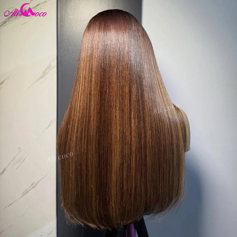 180 Density Highlight Honey Brown Colored 13x6 Lace Front Human Hair Straight Wig 5x5 Lace Closure Layered Wigs for Women