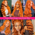 Orange Ginger #350 Colored HD 13x6 Lace Front Wigs Human Hair Body Wave Water Wave Brazilian Transparent Lace Frontal Wig 220%