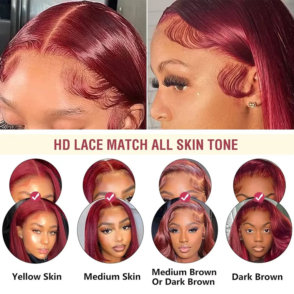 99J Straight Human Hair Wigs Burgundy 13x6 hd Lace Frontal Wig Human Hair Wig 13x4 HD Lace 220 Density Human Hair Wigs For Women