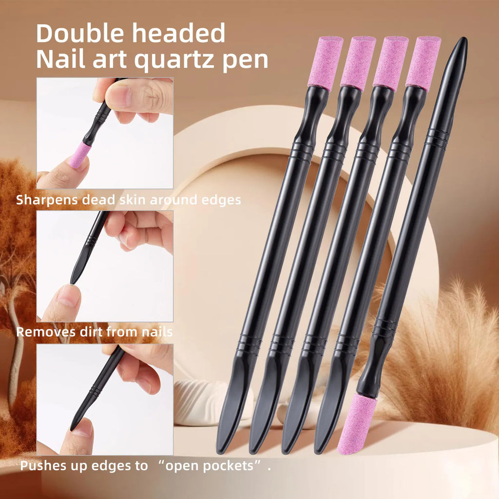 1/5PCS Quartz Pen Nail  Cuticle Pushers Nail Polish Manicure Stick Nail Files Grinding Pen Dead Skin Remover for Natural Nail