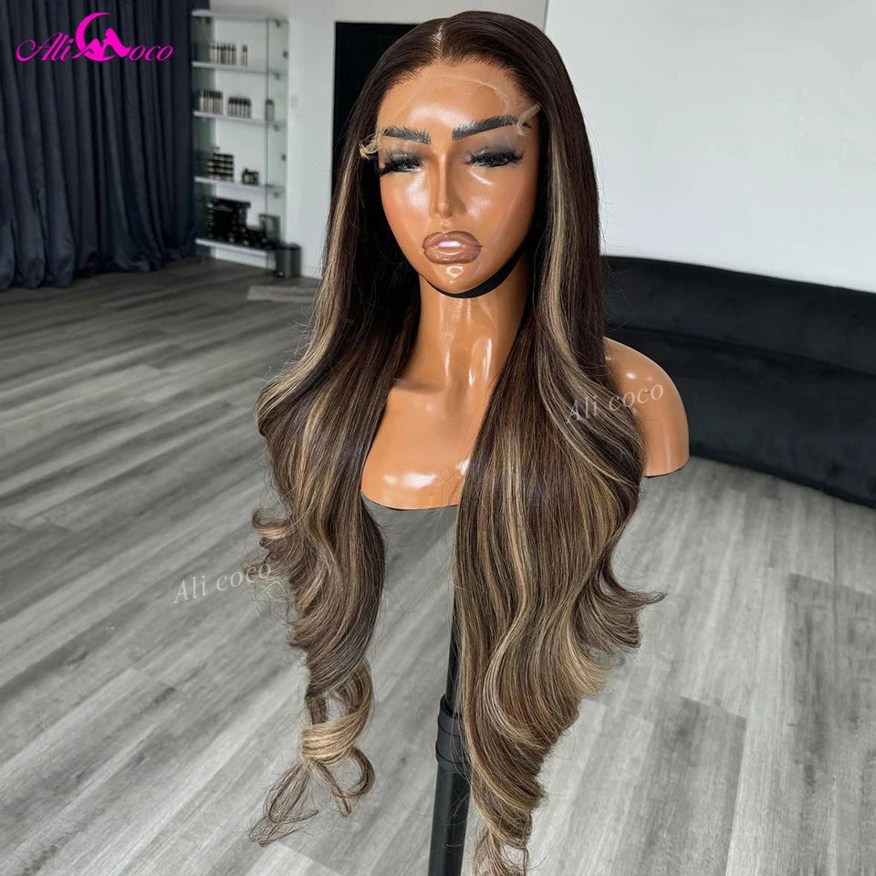 P4/27 Highlight Body Wave 13x4 13x6 Lace Front Wigs Human Remy Hair Wigs For Women Transparent 180 Density Pre Plucked