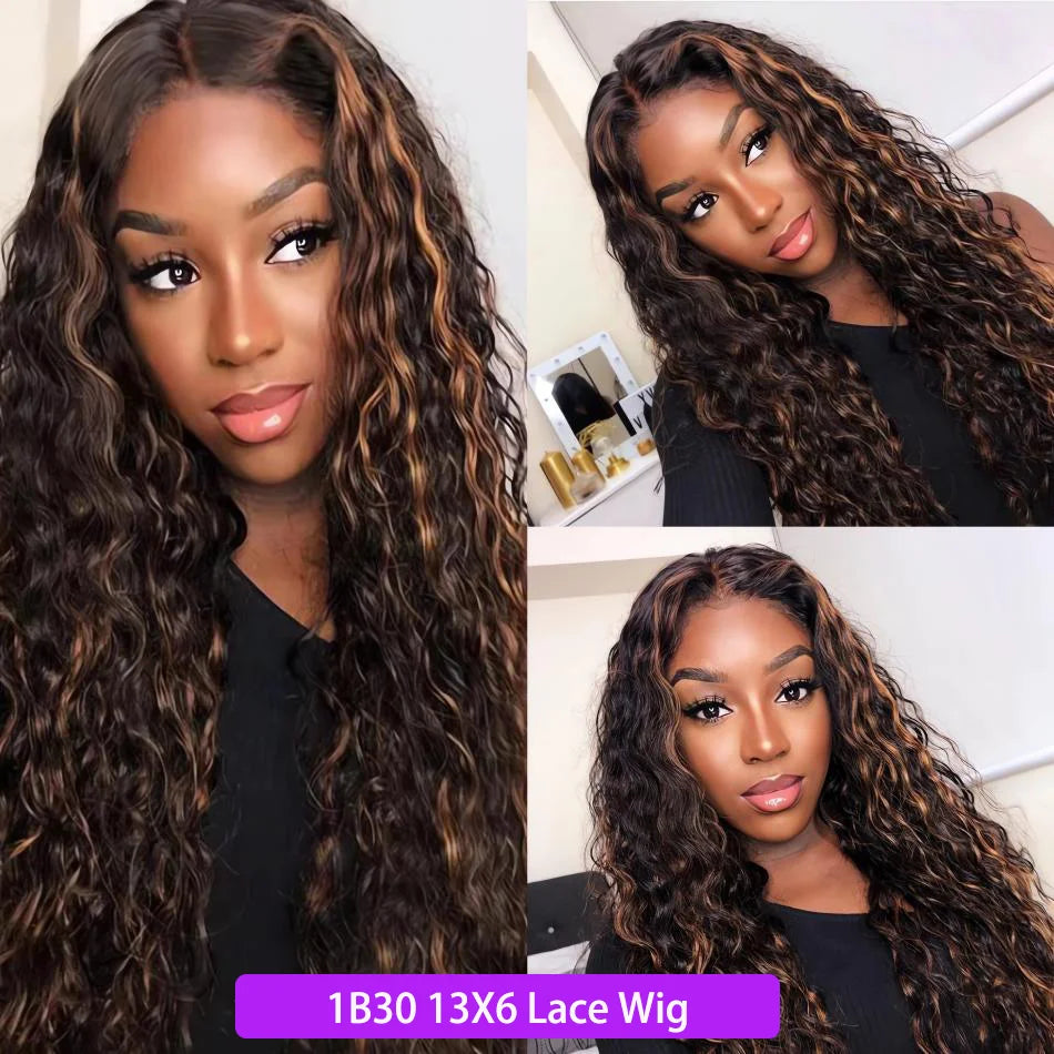 Highlight Ombre Curly Wig Human Hair Honey Blonde Brown 13X6 Hd Lace Front Wigs Deep Wave 1b30 Black Brown 13X4 Lace Frontal Wig