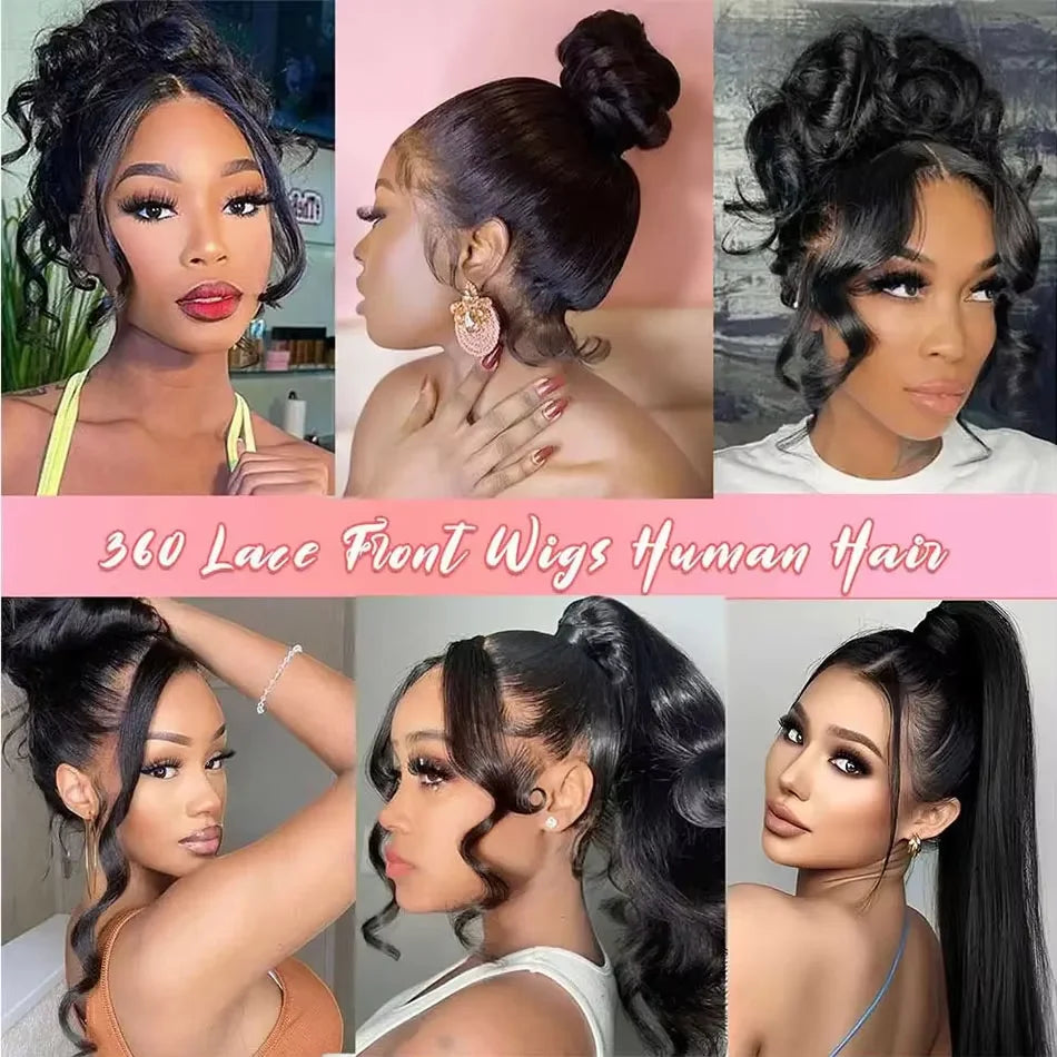 40 Inch Bone Straight Lace Frontal Human Hair Wigs 13x6 Hd Transparent Lace Front Pre Plucked Wig 360 Full Lace Wig NaturalBlack