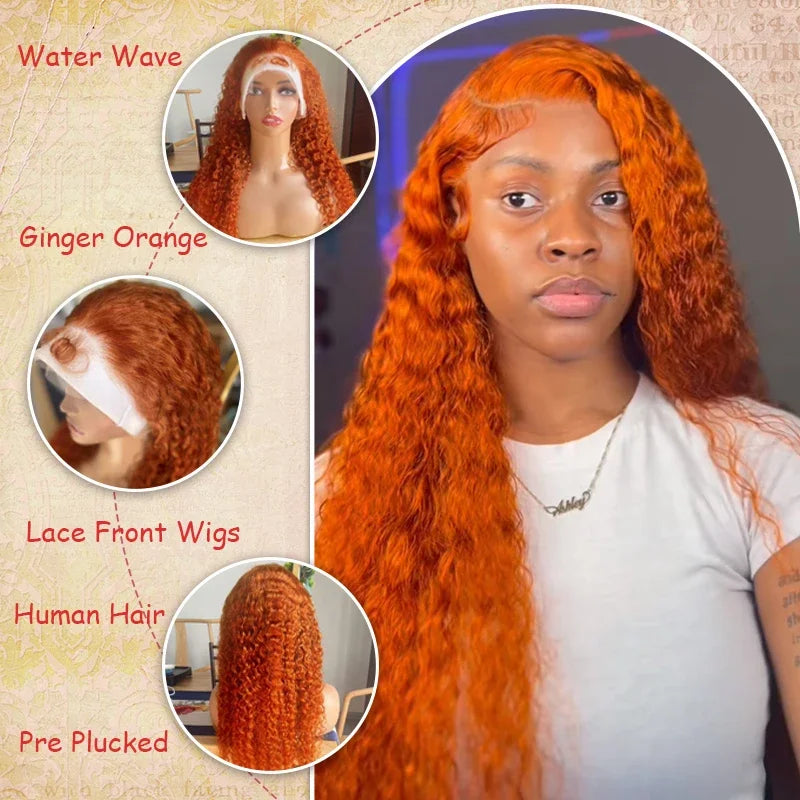 30 Inch Wigs Human Hair 250% Density HD Lace Front Wigs Human Hair Ginger Deep Wave Lace Front Wigs Human Hair For Black Women