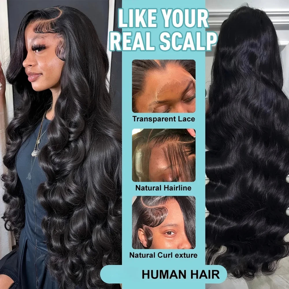 7x6 Gluless Body Wave Human Hair Wigs 13x6 HD Lace Frontal Wigs 40 Inch For Black Women Pre Plucked Loose Wave Lace Frontal Wig