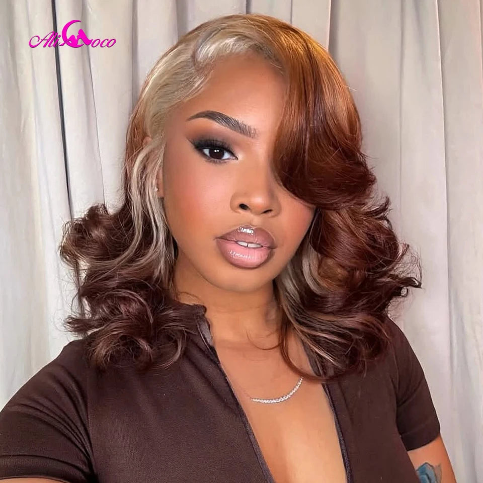 Ombre 613 Ginger Brown Colored Human Hair Wigs Short Bob Body Wave Wave 13x4 Full Frontal Human Hair Lace Front Wigs