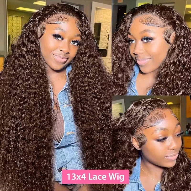 Chocolate Brown 13x6 HD Lace Front Wigs Human Hair 220% Density Curly Lace Front Wigs Human Hair Deep Wave Wigs Human Hair