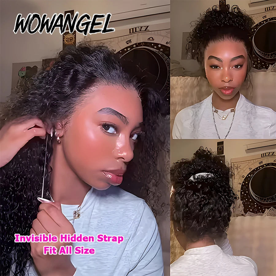 Hidden Strap 360 HD Full Lace Wigs Curly Human Hair WigS Pre Plucked Water Wave HD Lace Frontal WigS with Invisible Drawstring