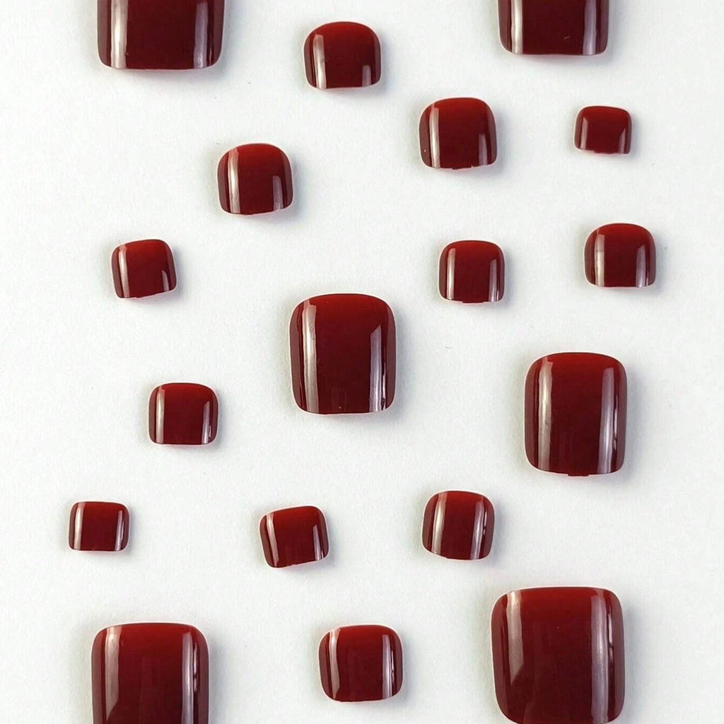 100Pc/Set Solid Color Simple Foot Fake Nails Artificial Red Fake Acrylic Nails Press On Toenails Art Tips Gluing Manicure Tool
