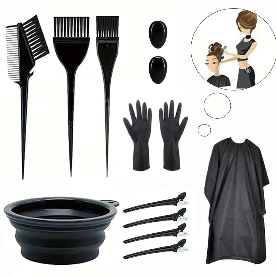 13pcs Professional Hair Dye Kit with Brushes, Color Bowl, Ear Covers & Clips - Salon Quality DIY Home Coloring Set