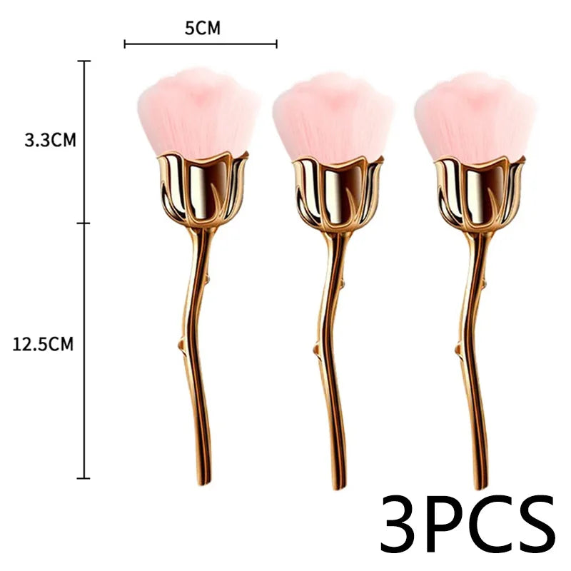 Flower Nail Brush for Manicure Gold Rose Shape Nail Art Brushes Round Small UV Gel Polish Powder Cleaning Tools Nail Accesories