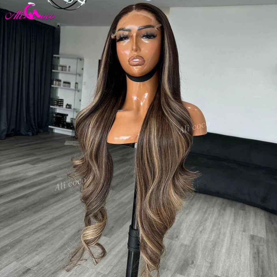 P4/27 Highlight Body Wave 13x4 13x6 Lace Front Wigs Human Remy Hair Wigs For Women Transparent 180 Density Pre Plucked