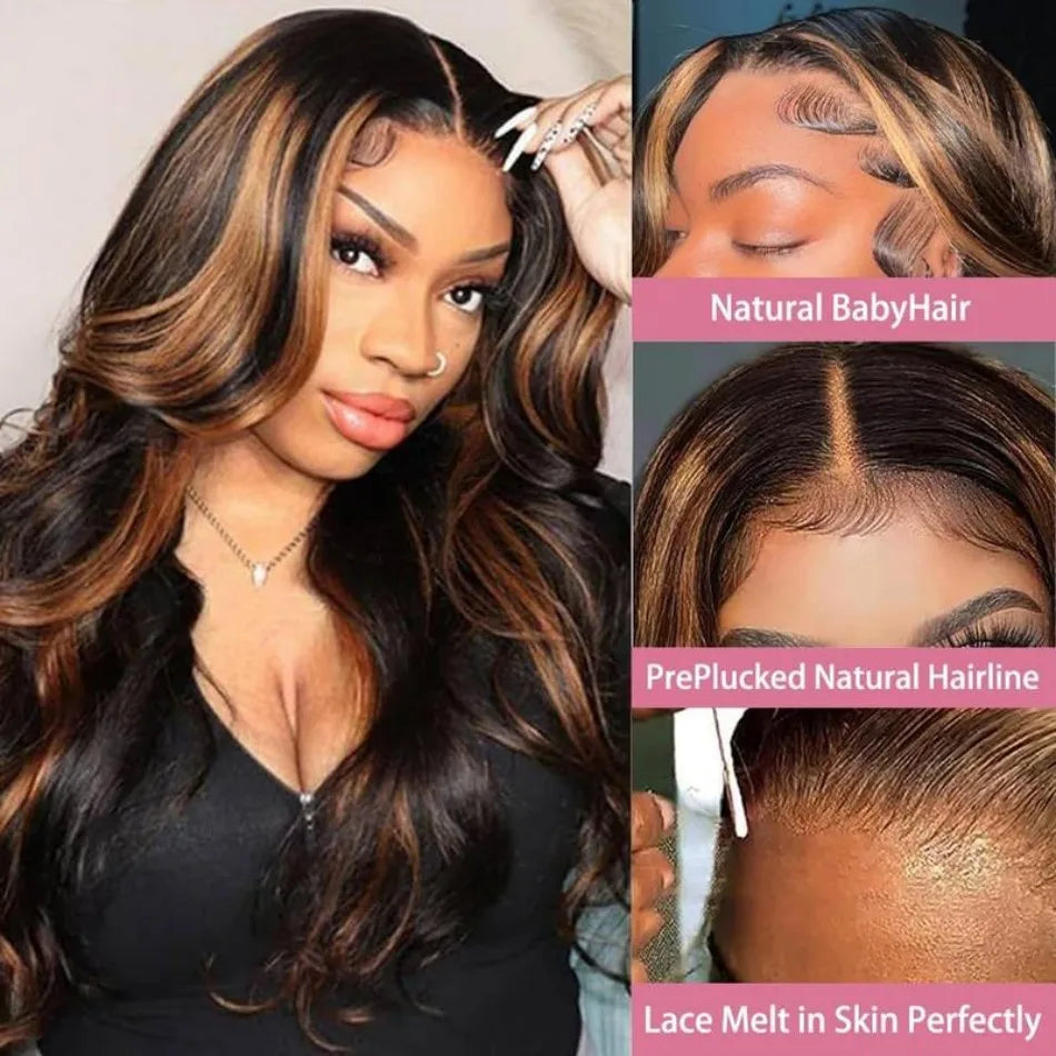 P1B30 Body Wave Human Hair Wigs 13X6 Hd Lace Frontal Wig Highlight Wig Human Hair 250 Density Preplucked Brazilian Wig For Women