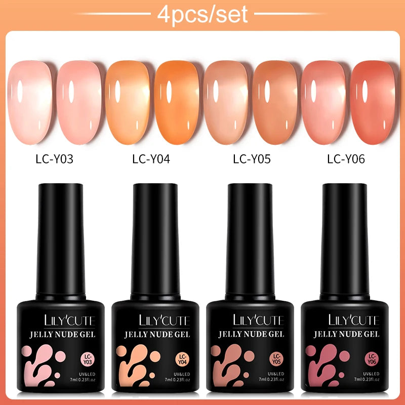 LILYCUTE 4/5Pcs/Set 7ML Nude Pink Gel Nail Polish and Translucent Jelly Nail Art Gel Semi Permanent Soak Off Design Manicure Set