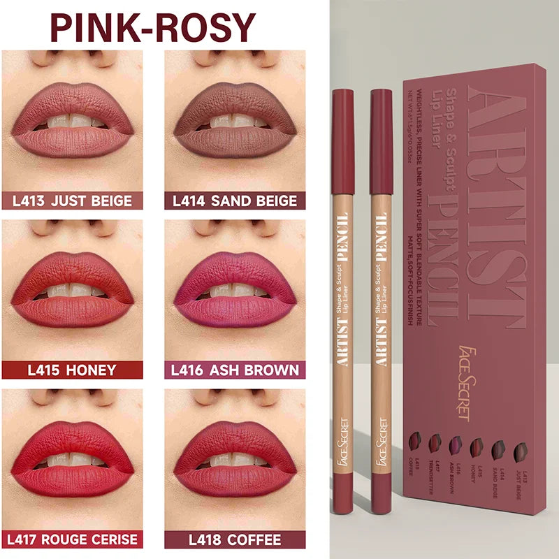 6pcs Velvet Matte Lip Liner Pencils Set Long-Lasting Non-Drying Perfect for Lining Filling Lips Versatile for All Skin Typ