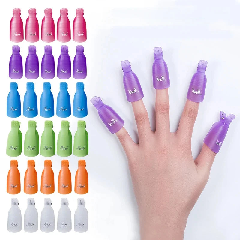 10 Pcs/Bag Colorfulful Acrylic Manicure Art Dipped Cap Clip Nail Cleaning Manicure Uv Gel Nail Polish Dipped Wrapping Tool Finger