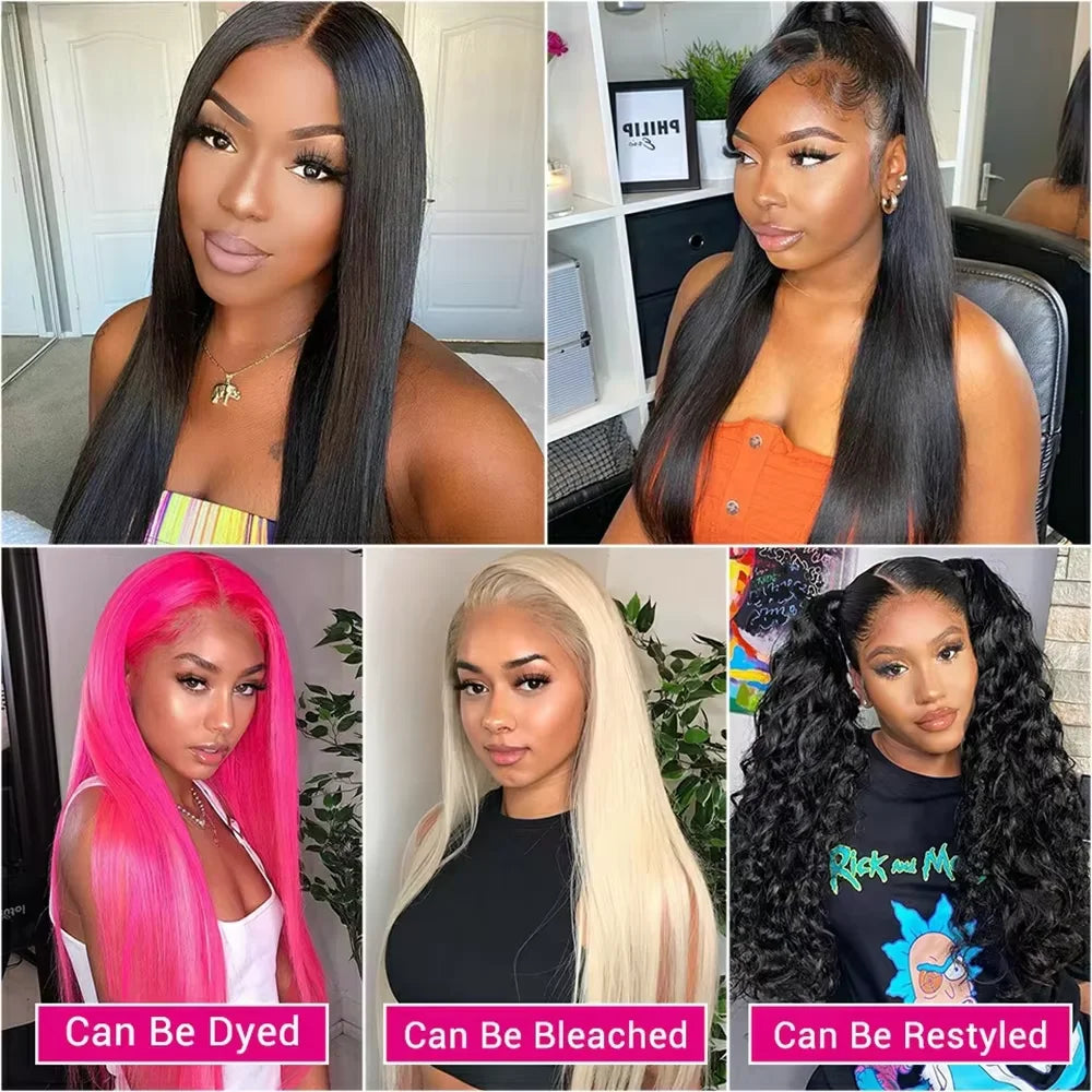 40 Inch Bone Straight Lace Frontal Human Hair Wigs 13x6 Hd Transparent Lace Front Pre Plucked Wig 360 Full Lace Wig NaturalBlack