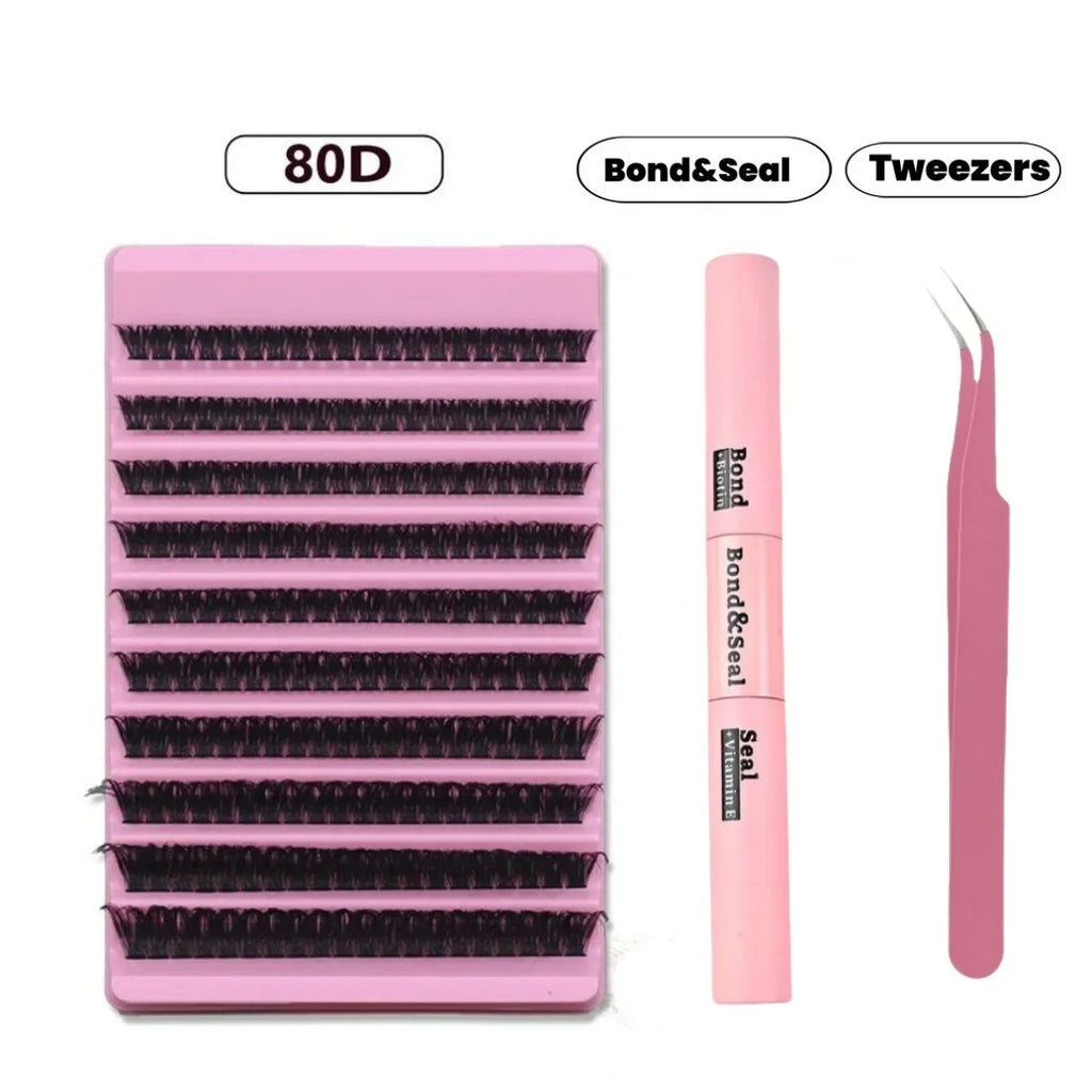 DIY Eyelash Extension Kit Individual Lashes Cluster Mix Lash Clusters with Lash Bond and Seal and Lash Accessories