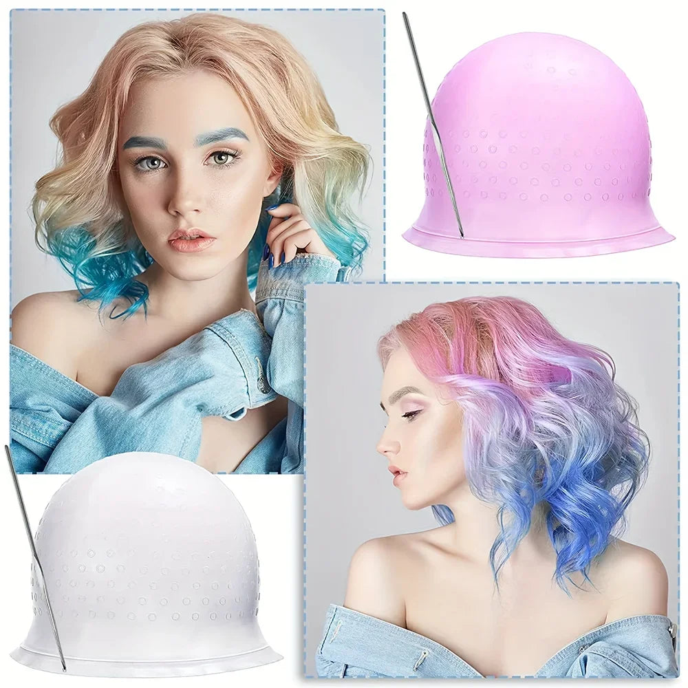 Silicone Hair Coloring Cap For Hairdressing With Needle Professional Salon Dyeing Tool Highlight Dyeing blue/pink/white