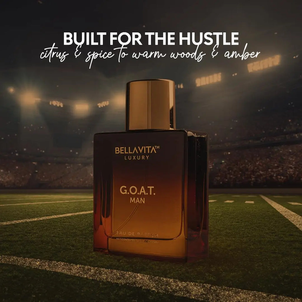 BellaVita Luxury G.O.A.T. Men's Eau De Parfum 3.4 Fl.oz Natural Refreshing Notes Bergamot Long Lasting Fragrance Natural Cologne